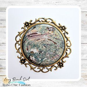 Beautiful Hand Painted Porcelain Brooch (green)